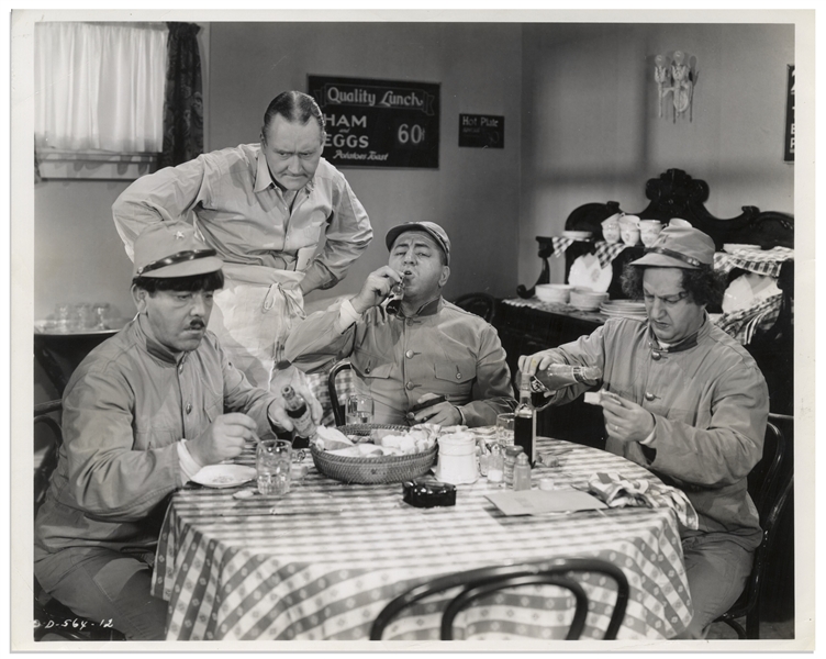 Lot of Five 10 x 8 Glossy Photos From The Three Stooges 1944 Films Idle Roomers and No Dough Boys -- Very Good Condition